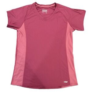 Outdoor Research Womens Large Echo V-Neck Short Sleeve Shirt Pink Running Hiking